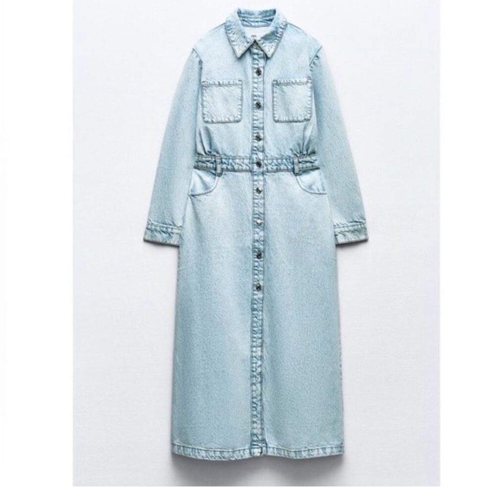 Zara Light Blue Button-Down Midi Dress Medium - Picture 8 of 9